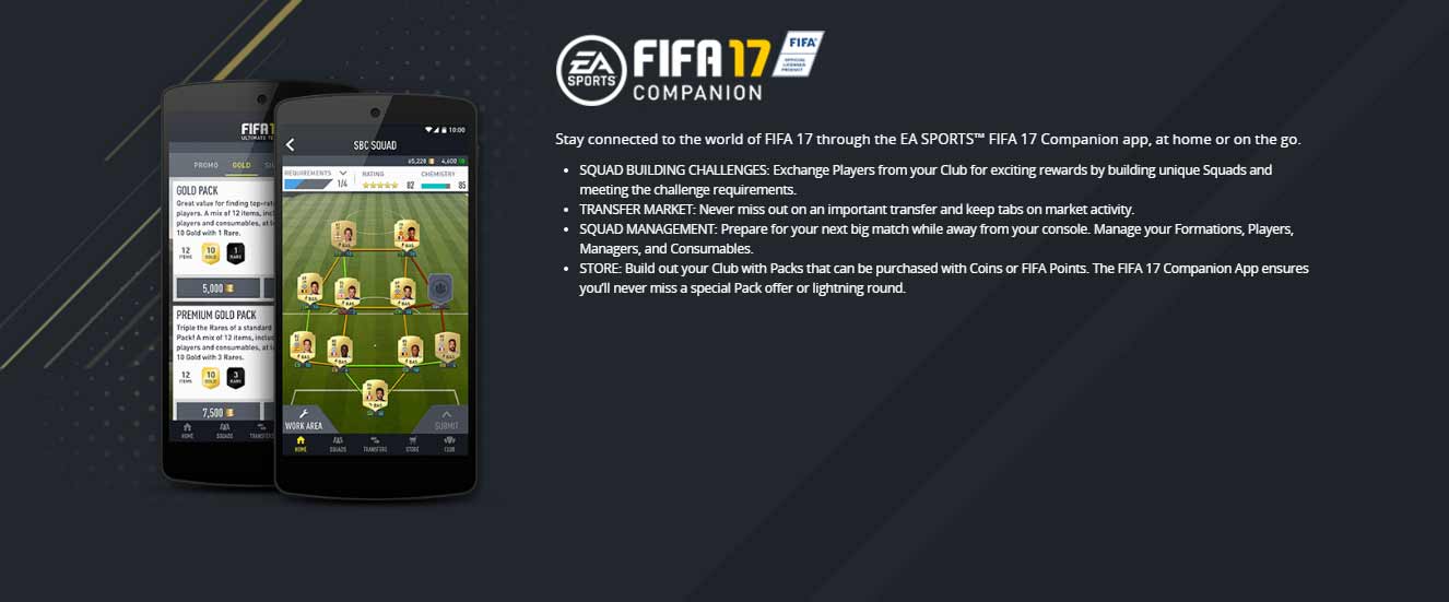 FIFA 17 Companion App Details for iOS, Android and Windows Phone