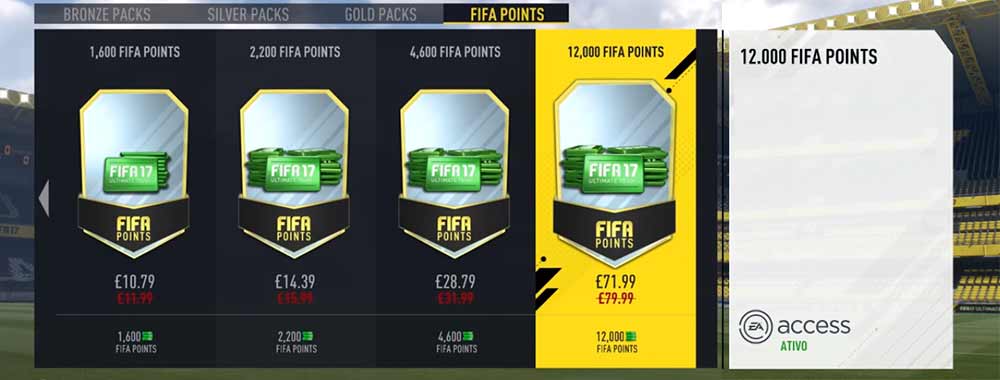 Preços dos FIFA Points e dos Pacotes em FIFA 17 Ultimate Team